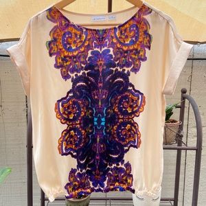 NWOT Liz Claiborne Cream & Print Short Sleeve Top